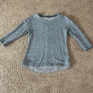 Blue Sweater with Patterned Hem